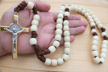 Load image into Gallery viewer, XL Cream Paracord Wood Bead Rosary