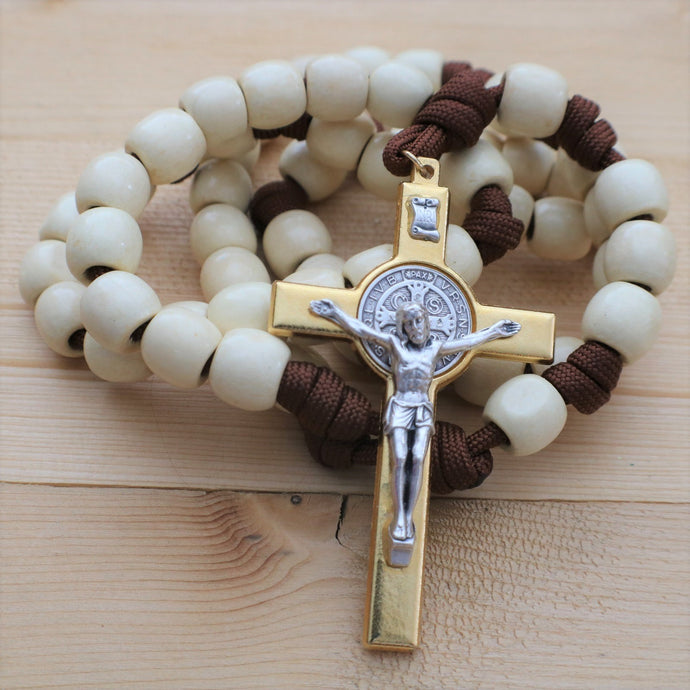 XL Cream Paracord Wood Bead Rosary