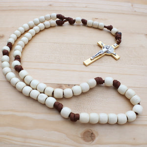 XL Cream Paracord Wood Bead Rosary