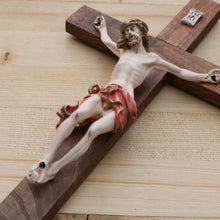 Load image into Gallery viewer, 12&quot; Full Color Resin Brown Wall Crucifix