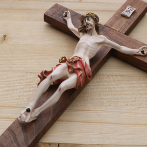 12" Full Color Resin Brown Wall Crucifix