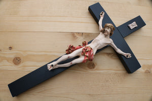 12" Full Color Resin Black Wall Crucifix
