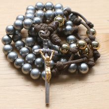 Load image into Gallery viewer, Gray &amp; Gold Steel Bead Rosary