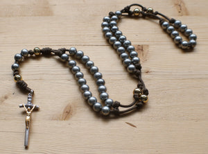 Gray & Gold Steel Bead Rosary