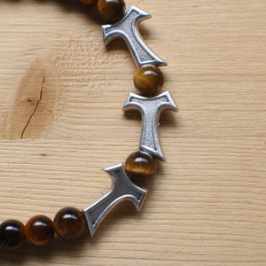 Tau Cross & Tigereye Bead Rosary Bracelet - Unisex