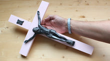Load image into Gallery viewer, Large 17&quot; Baby Pink Wood Wall Crucifix