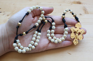 Cream Acrylic & Gold Steel Bead Rosary