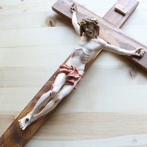17" Large Full Color Resin Brown Wall Crucifix
