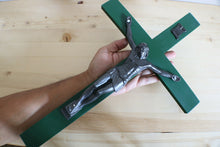 Load image into Gallery viewer, Large 17&quot; Green Wood Wall Crucifix