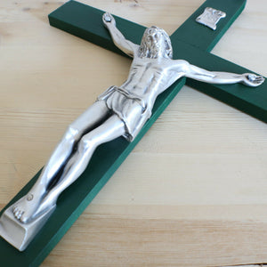 Large 17" Green Wood Wall Crucifix