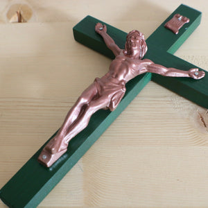 8" Green Wood Wall Crucifix