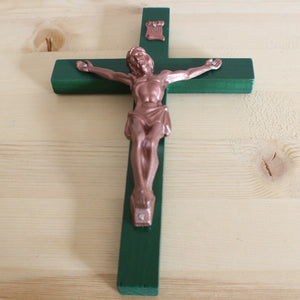 8" Green Wood Wall Crucifix