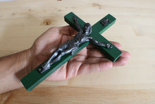 Load image into Gallery viewer, 8&quot; Green Wood Wall Crucifix
