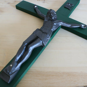 Large 17" Green Wood Wall Crucifix