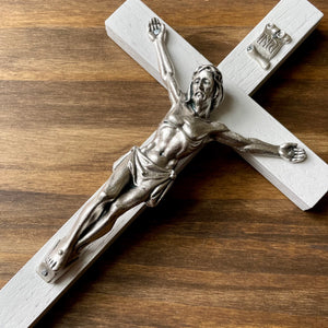 8" White Wood Wall Crucifix