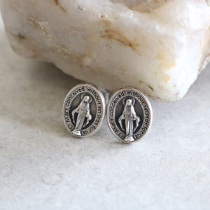 Miraculous Medal Necklace and Stud Earrings Set