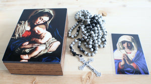 20 Decade Gray Rosary with Keepsake Box