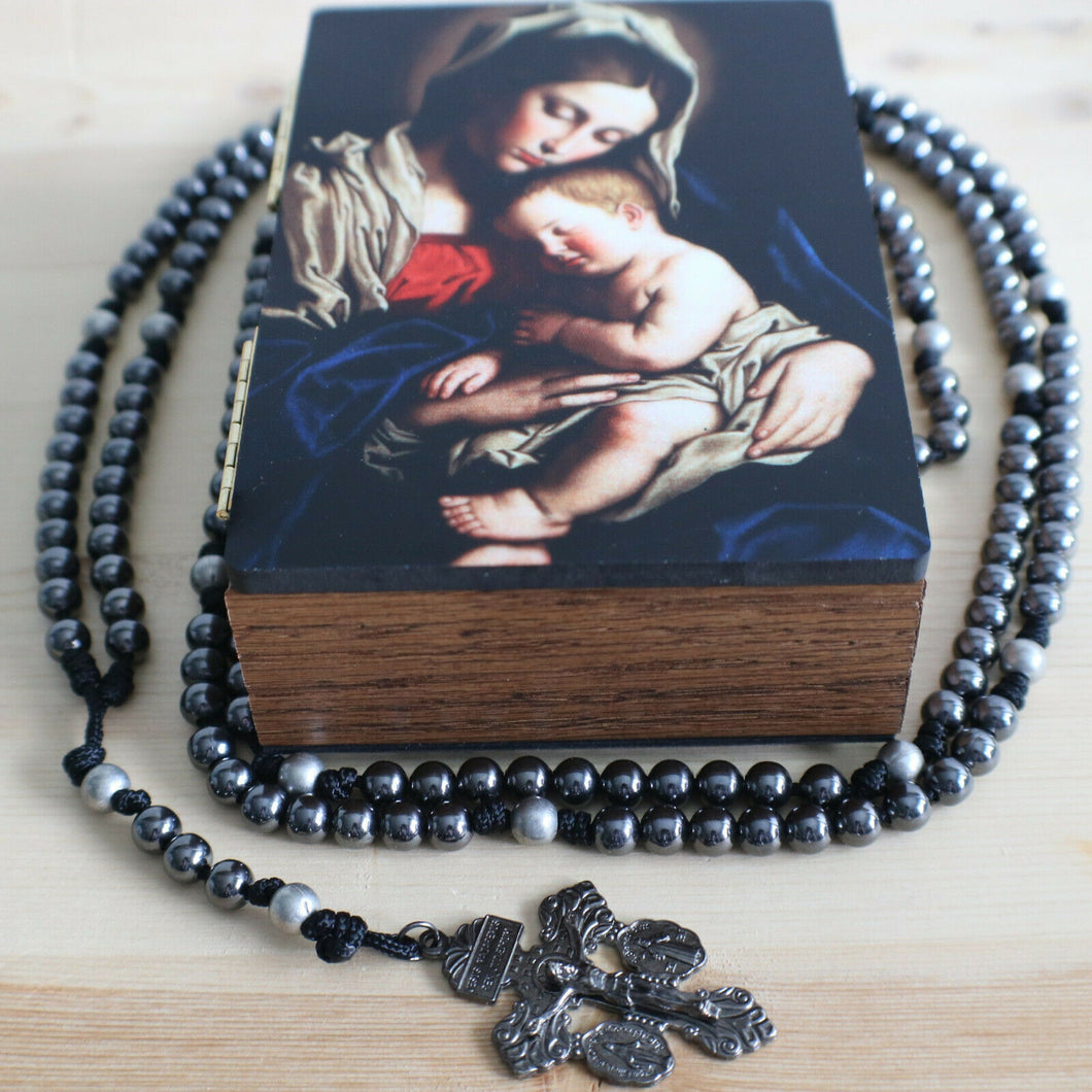 20 Decade Black Rosary with Keepsake Box